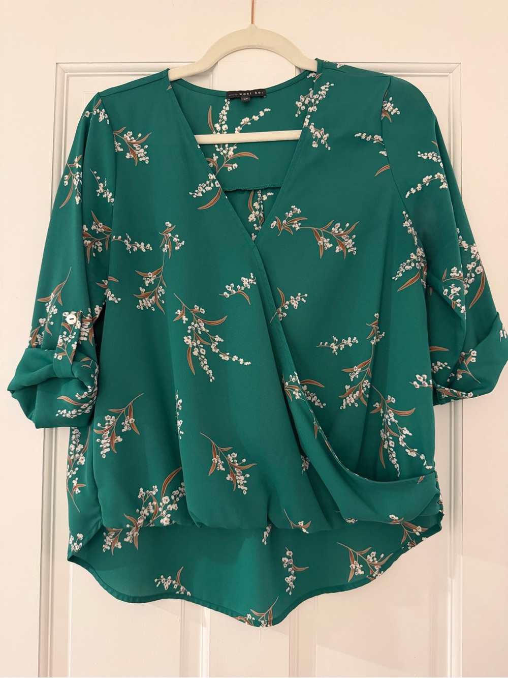 West Kei Teal Floral Wrap Blouse